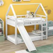 Lit simple lit enfant lit maison lit superposé avec toboggan et échelle, blanc, 90x200cm Okwish Blanc a