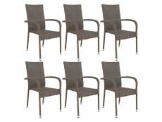 Logan - lot de 6 chaises de jardin en rotin synthétique gris