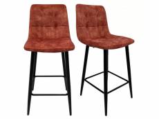 Lot 2 chaises de bar en velours rouge et piètement
