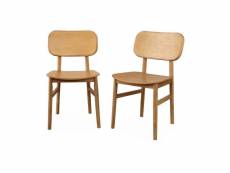 Lot de 2 chaises en bois d'hévéa. Forme courbée. Finition brossée