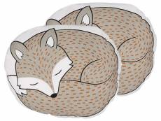 Lot de 2 coussins renards endormis gris 50 x 40 cm