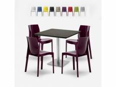 Lot de 4 chaises polypropylène empilables table horeca noir 90x90cm yanez black