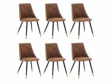 Lot de 6 chaises de salle à manger assise rembourrée en suédine pieds en métal pour cuisine salon chambre bureau, style industriel, marron