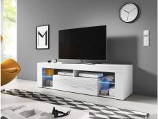 Meuble Banc TV - 140 cm - Blanc mat / Blanc brillant