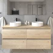 Meuble de salle de bain sans miroir avec vasques ronde - bambou (chêne clair) - - bambou (chêne clair) - balea - 120cm - Bambou (chêne clair)