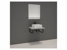Meuble de salle de bain will - plan suspendu fin 60 cm avec structure métal + vasque + miroir + equerres