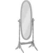 Miroir sur pied, Psyché, miroir oval en bois gris et inclinable - Dim : l 59 x p 49.5 x h 150 cm