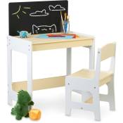 Mobilier enfants bureau & chaise, table avec tableau, pour peindre et bricoler, lot pour petits, blanc - beige - Relaxdays