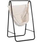 Outsunny - Chaise suspendue de jardin avec support et coussin acier noir coton beige - Beige