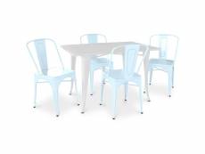 Pack table à manger et 4 chaises à manger design industriel - nouvelle édition- bistrot stylix bleu clair