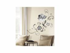 Roommates stickers fleur noir & blanc repositionnables 145x135cm