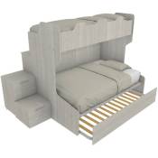 SMART120B - Lit superposé avec balcon arrière et lit simple et demi inférieur avec marches de rangement - Chêne de roche - Chêne de roche