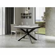 Table extensible 6 à 16 places blanche cadre métallique et pieds entrelacés anthracite l 120 à 380 cm Klass