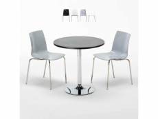 Table ronde noire 70x70cm avec 2 chaises colorées