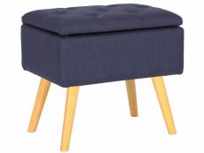 Tabouret bas chloe avec pieds en bois et espace de rangement , bleu/tissu