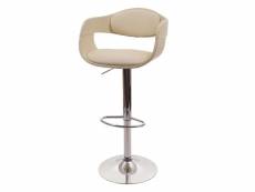 Tabouret de bar hwc-a47b, chaise de bar tabouret de comptoir, design rétro, bois simili cuir ~ crème