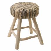 Tabouret/Table d'appoint artisanal en bois de teck et tressage - tresa