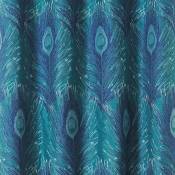 Tissu imprimé plumes de paon - Bleu - 2.95 m