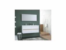 Totem salle de bain 120cm - 4 tiroirs fermetures ralenties - double vasque en ceramique + miroir TOTEMSET120