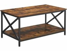 Vasagle table basse, table de salon, avec cadre en acier en forme de x et étagère de rangement, 100 x 55 x 45 cm, style industriel campagnard, marron