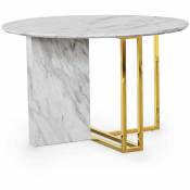 VIOLA - Table à manger ronde design effet marbre blanc
