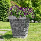 Wanda Collection - Pot bac jardinière carré galet 50cm jardin extérieur zen - Gris
