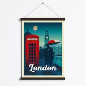Affiche Londres Royaume-Uni + Cadre Magnétique (Bois