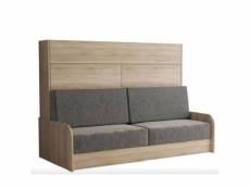 Armoire lit escamotable vertigo sofa structure accoudoirs chêne tissu gris 160*200 cm 20100994110