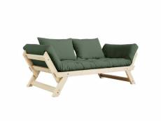 Banquette méridienne futon bebop pin naturel coloris vert olive couchage 75*200 cm. 20100886362