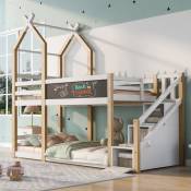 Cabane dans les arbres pour lit d'enfant avec lit en planches avec rangement et protection contre les chutes 90 x 200 cm, lit mezzanine pour enfant