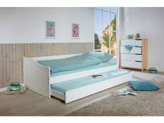 Canapé-lit avec lit gigogne, en pin teinté blanc, 97x208x62 cm 8052773561150