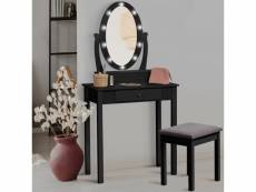 Coiffeuse bella bois noir avec miroir led et tabouret