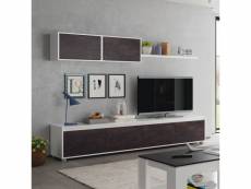 Composition tv blanc-béton foncé - ruyruy - meuble tv : l 200 x l 41 x h 43 - meuble mural : l 105 x l 29 x h 35 cm - etagère murale : l 95 x l 21 x h