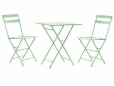 Ensemble de jardin avec table et 2 fauteuils en métal coloris vert