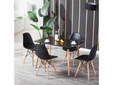 Ensemble table à manger rectangulaire noire et 4 chaises scandinave noires hombuy® pour cuisine / restaurant / café / bureau /salon