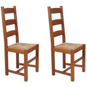 Hellin - Chaises en bois assise paille (lot de 2) - riga - bois foncé