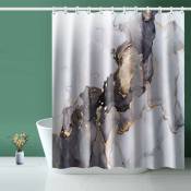 Heytea - Rideau de douche, rideau de douche ¨¤ motif marbre gris avec 12 crochets, adapt¨ aux rideaux de douche d'htel familial, adapt¨ aux rideaux