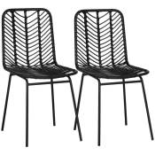 HOMCOM Lot de 2 chaises de salle à manger design bohème en résine tressée et piètement métal 44 x 58 x 85 cm noir