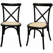 Lot de 2 chaises de bistrot en bois d'hévéa noir.