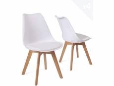 Lot de 4 chaises scandinaves avec coussin LAO (blanc)