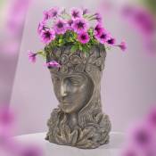 Ml-design - Pot de Plantes/Fleurs Tête de Déesse, 21x16x32 cm, Bronze, Résine, Intérieur/Extérieur, Statue Massif, Femme Sculpture, Dame Visage, Vase