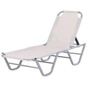 Outsunny Chaise longue bain de soleil Transat design contemporain dossier inclinable multi-positions alu textilène 163 x 58,5 x 91 cm crème