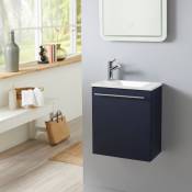 Planetebain - Meuble lave-mains pour wc bleu nuit avec vasque design blanche et mitigeur inclus.