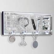 Porte-clés mural miroir - argent - forme d'amour en diamant brisé + plaque aux lettres miroir - en cristal de verre - mode moderne Shyfoy