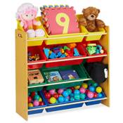 Relaxdays Etagère pour enfants, avec 12 boîtes rangement, pour jouets, HxlxP: 87,5 x 86 x 31 cm, coloré