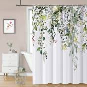 Rideaux de douche floraux avec 12 crochets, rideau de douche imperméable 180 x 180 cm pour salle de bain, ourlet lesté, rideau de baignoire hôtel,