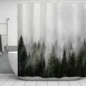 Rideaux de douche forêt brumeuse, rideau de douche nature, rideau de douche bois, rideau de bain arbre magique brouillard fantastique pour salle de