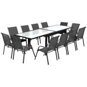Salon de jardin MADRID table extensible 135-270 CM et 12 chaises empilables gris anthracite - Gris