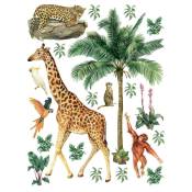 Sticker Animaux de la jungle : girafe, singe, léopard - 1 planche 65 x 85 cm