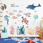 Stickers muraux enfants MONDE SOUSMARIN poissons aquarium mer autocollants I sticker mural pour salle de bain carrelage, chambre d'enfant bébé garçon